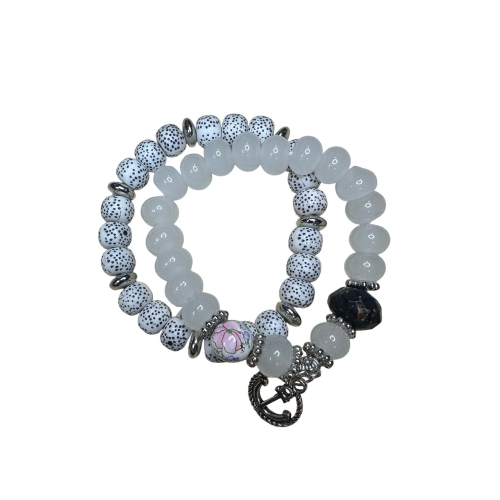 Beaded Bracelet Set White Gemstone Charm Bracelet Women's Jewelry